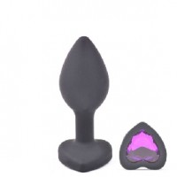 Anal Plug Black Silicone Small with Purple Heart Shape Diamond